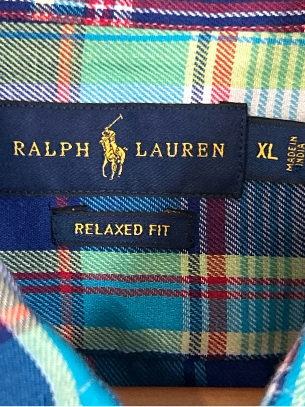 Ralph Lauren Relaxed Fit Teen Boys Size XL Long Sleeve Bold Square Plaid Button